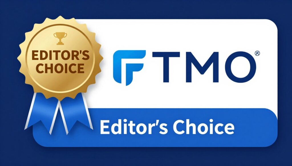 Editor's choice badge highlighting FTMO as the recommended prop firm