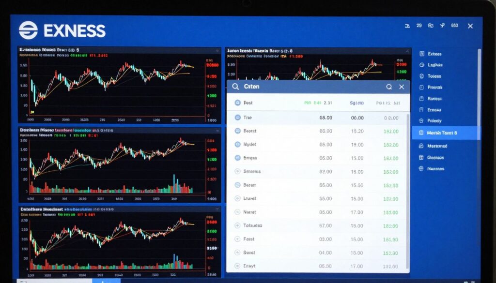 Exness trading platform interface showing forex charts