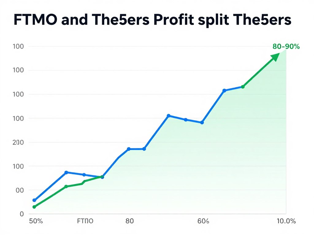 Profit split comparison graph showing FTMO vs The5ers profit sharing across different levels