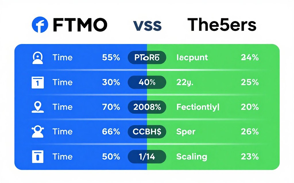 Side-by-side comparison chart of FTMO and The5ers features