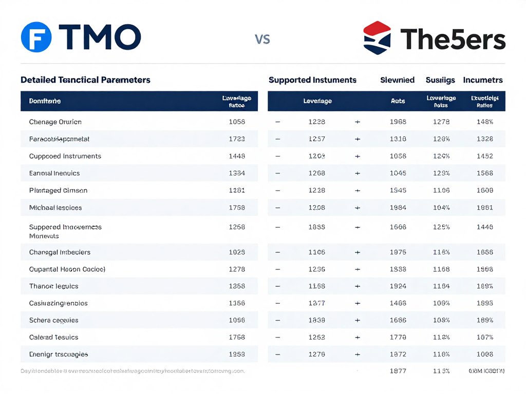 Technical specifications comparison table for FTMO and The5ers