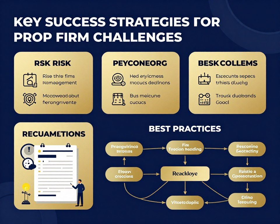 Trading success strategies infographic with tips for passing prop firm challenges