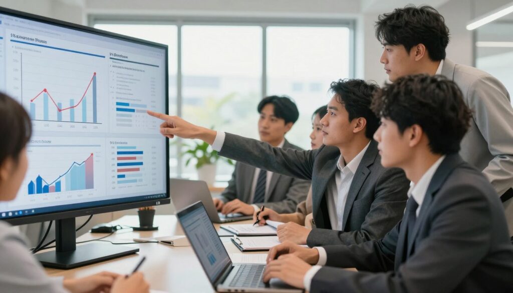 A dynamic office setting, showcasing a team of diverse professionals in business attire, engaged in an analytical discussion around a large screen displaying complex charts and graphs about prop firm drawdown rules. In the foreground, two individuals point at a specific chart detailing the 5% drawdown limit, demonstrating focus and collaboration. In the middle ground, additional team members can be seen analyzing data on laptops and notepads. The background reveals a modern workspace with large windows letting in natural light, contributing to a bright and motivational atmosphere. Use a warm, balanced lighting to evoke a sense of professionalism and teamwork, with a slightly blurred depth of field to keep the focus on the characters and their interaction. A dynamic office setting, showcasing a team of diverse professionals in business attire, engaged in an analytical discussion around a large screen displaying complex charts and graphs about prop firm drawdown rules. In the foreground, two individuals point at a specific chart detailing the 5% drawdown limit, demonstrating focus and collaboration. In the middle ground, additional team members can be seen analyzing data on laptops and notepads. The background reveals a modern workspace with large windows letting in natural light, contributing to a bright and motivational atmosphere. Use a warm, balanced lighting to evoke a sense of professionalism and teamwork, with a slightly blurred depth of field to keep the focus on the characters and their interaction.