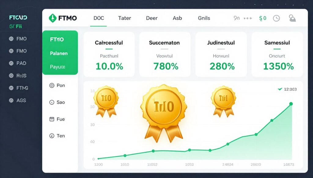 FTMO trader success dashboard showing payouts and achievements