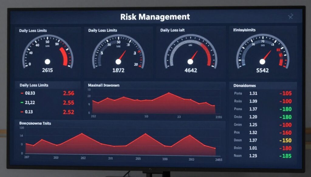 Risk management dashboard showing drawdown limits and trading rules